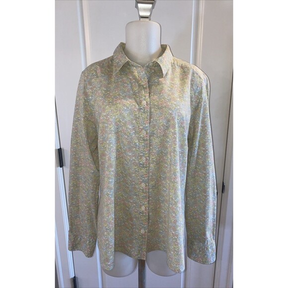 J Crew Top Womens Size XL Green Pink Floral Button Up Long Sleeve Casual Cottage - Picture 1 of 11